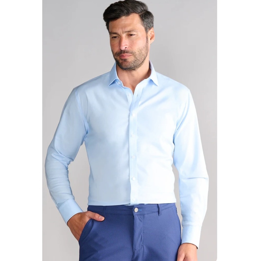 Twillory Mens Performance Fabric Blue Button Down Shirt Office Work Attire
